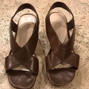 Nine West brown leather wedge sandal.